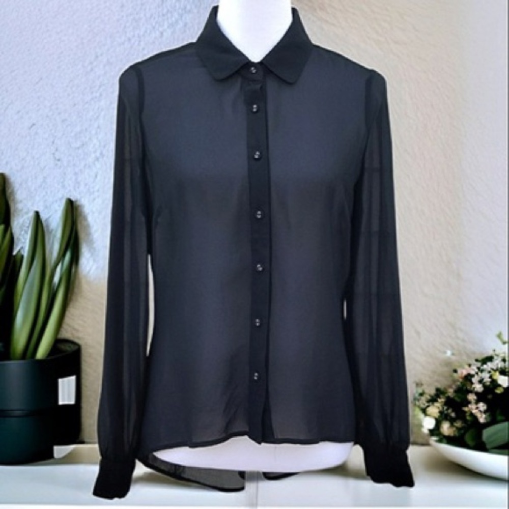 Chic Black Sheer Button-Up Blouse - image 1